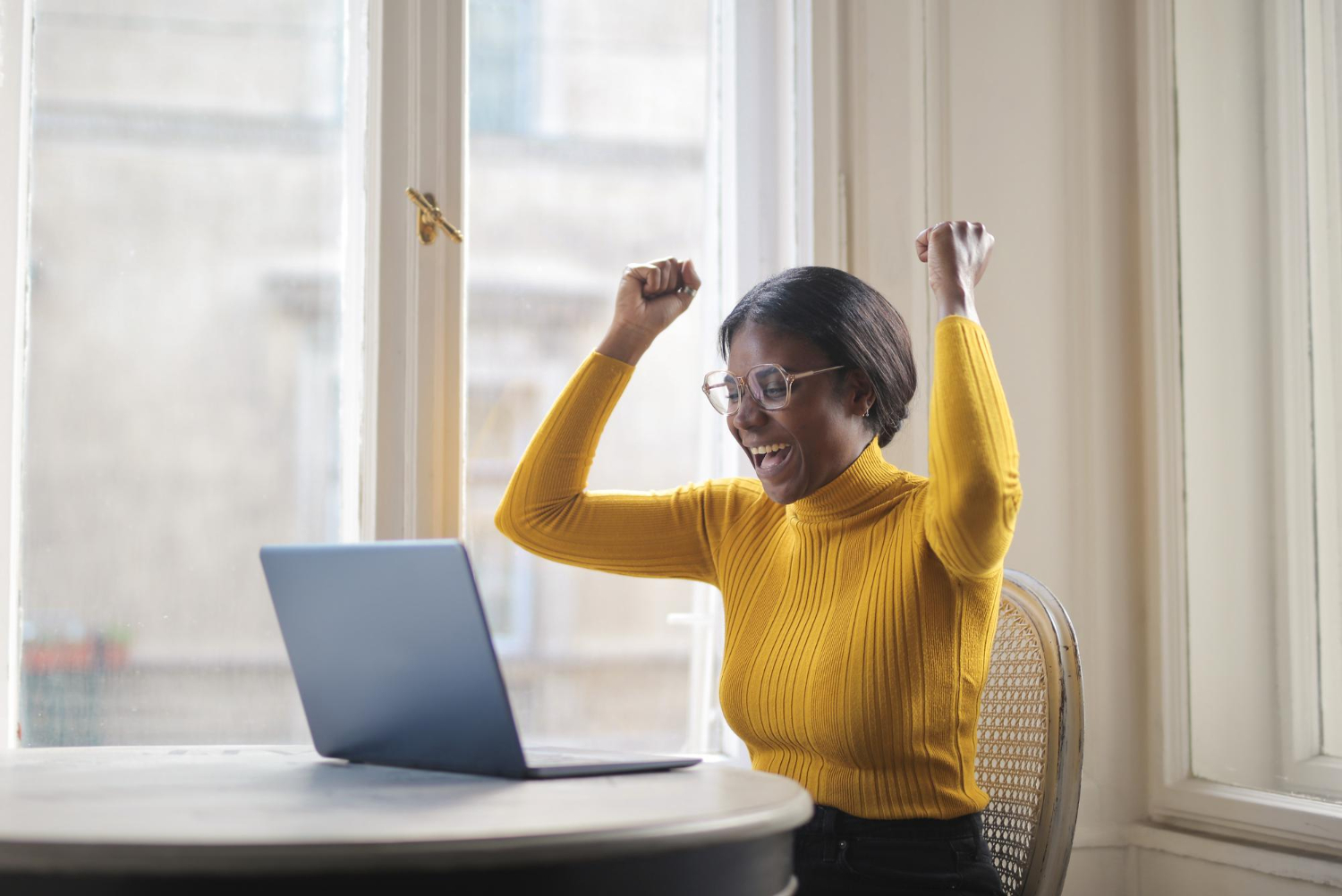 Professional woman confidently climbing career ladder representing promotion success