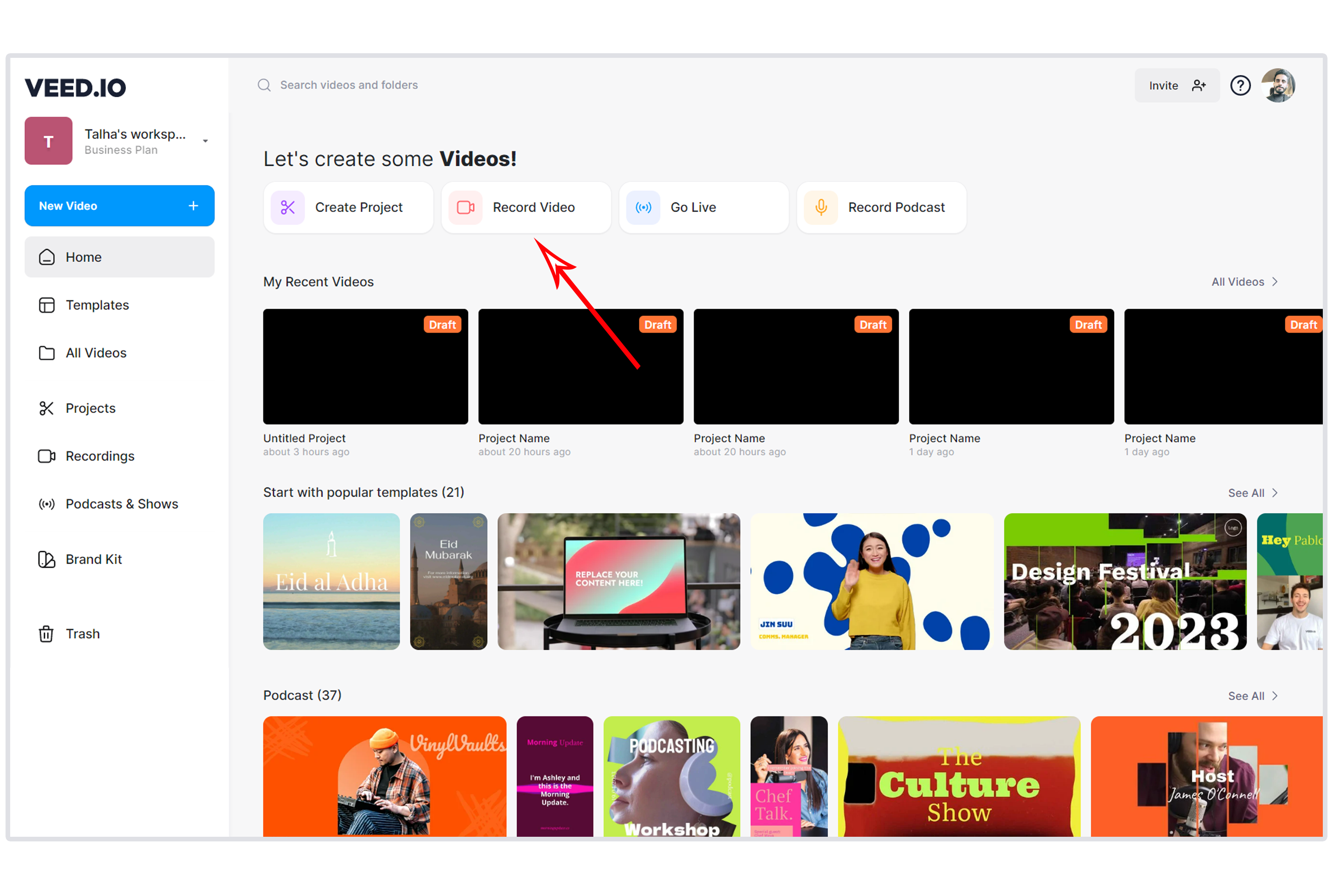 VEED dashboard